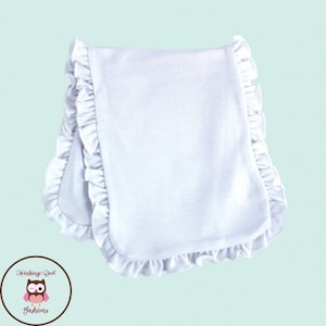 Sublimation Blanks - Ruffle Trim White 2 Ply Burp Cloth Poly/Cotton Blend