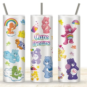 Retro Cartoon Characters Bears Rainbow Vintage Throw Back Sublimation 20 ounce Straight Tumbler