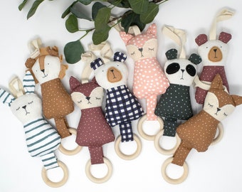 ¡Sonajeros de animales con anillo de dentición!