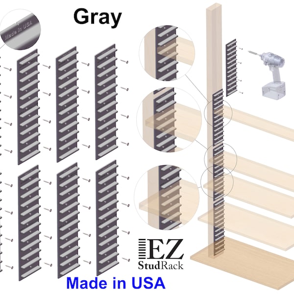 Made in USA EZStudRack Shelving System- 8 Pack (4 Pair) of EZStudRacks (USA) to Make the Perfect Wall Storage Rack