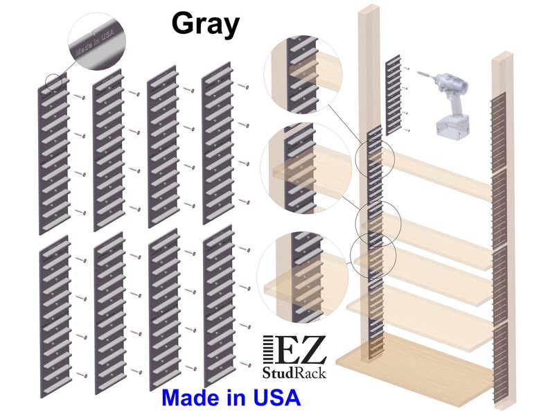 Stud Rack Shelf Made in USA Ezstudrack Shelving System- 8 Pack (4 Pair) of Ezstudracks ...