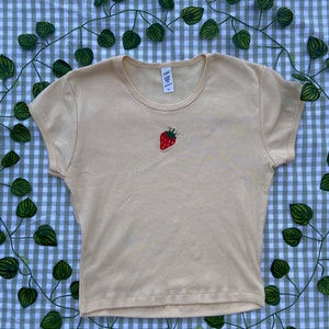 Strawberry top | baby tee | Strawberries  | embroidered top | embroidered crop top | crop top | embroidered tee | baby rib top | baby rib