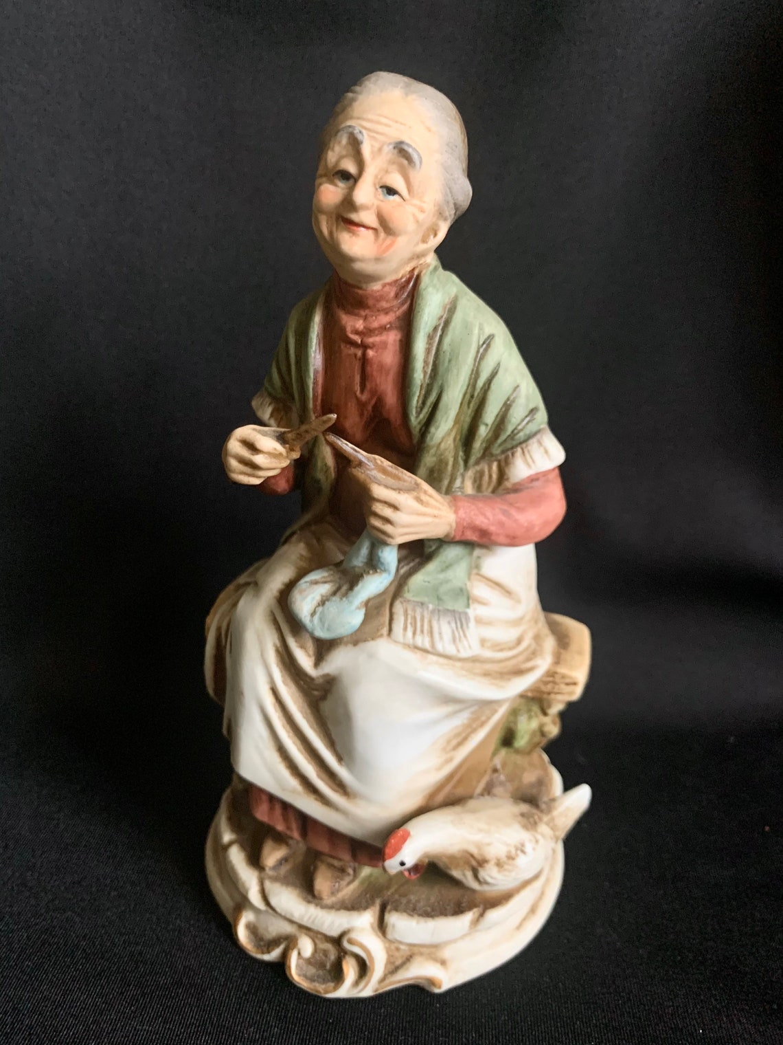 Vintage NAPCOWARE Porcelain Figurine Old Woman Knitting Etsy
