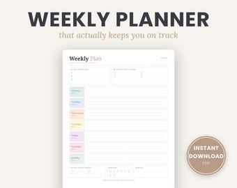 Weekly Planner Printable | Undated Weekly Schedule, Priorities, Habit & Water Tracker | Minimalist Pastel Planner | Instant Download PDF