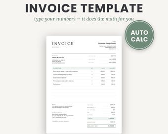 Invoice Template |Fillable PDF | Auto Calculating Invoice for Small Business & Freelancers | 3 Colors | US Letter + A4 | Instant Download