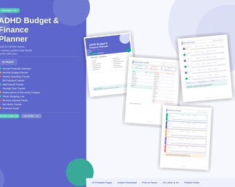 ADHD Budget & Finance Planner Printable | Monthly, Annual, Debt Payoff, Bill Tracker, Savings Goals, Net Worth Tracker | PDF A4 Letter