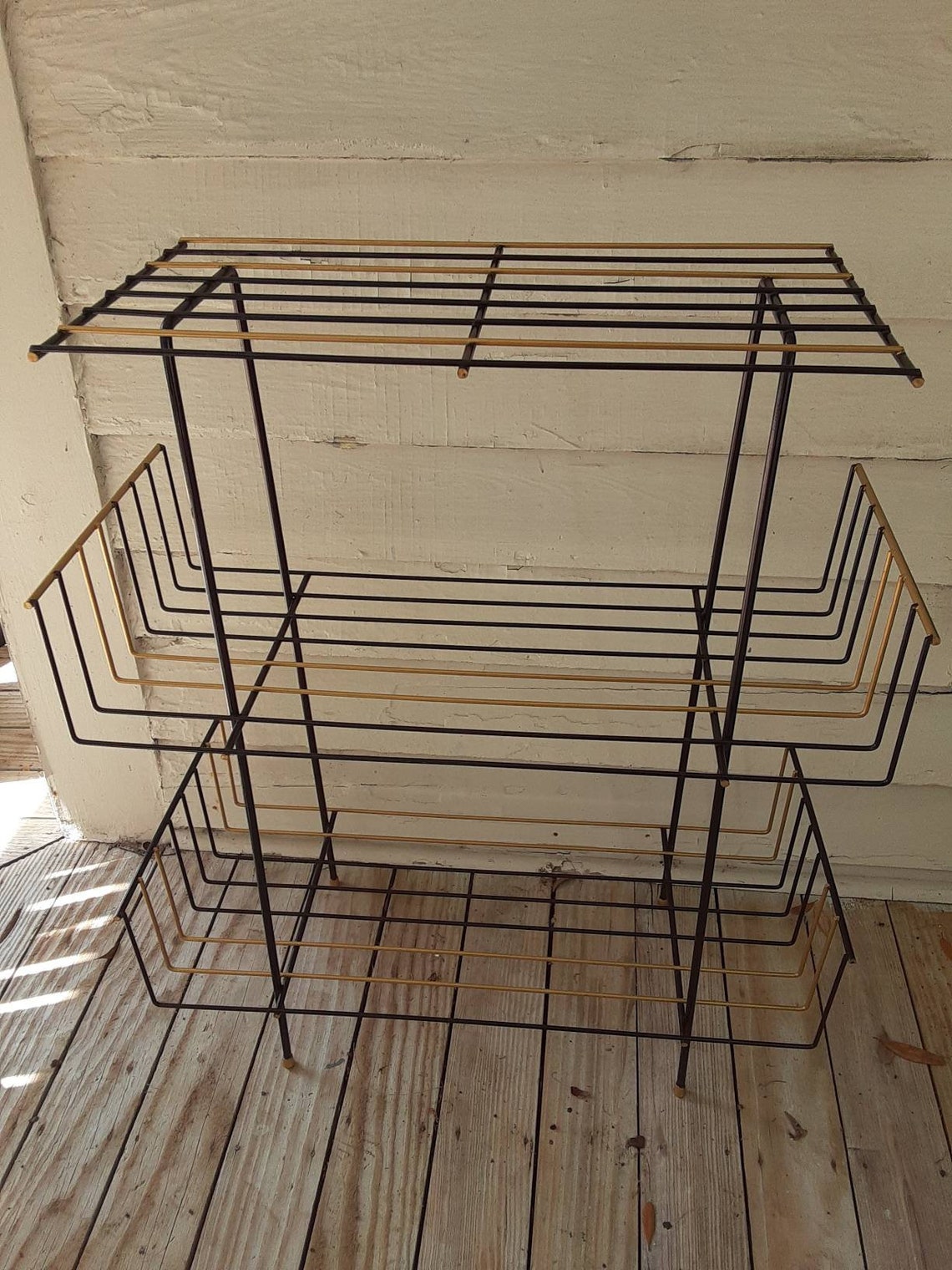 Vintage Metal Plant Stand Book Shelf Mid Century Modern MCM Etsy