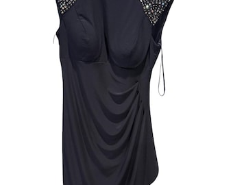 Cache Black Sleeveless Ruched Evening Dress w/ Jeweled Shoulders, Size 8 – USA