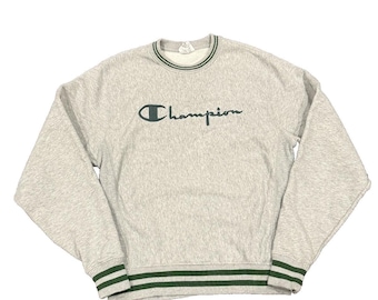Vintage Reverse Weave Champion Green Gray Grey Sweater Pullover Hoodie Sz Small