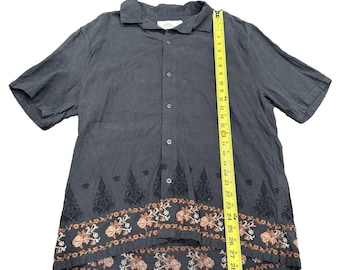 Abercrombie & Fitch Black Summer Linen Embroidered Floral Men's Shirt Medium