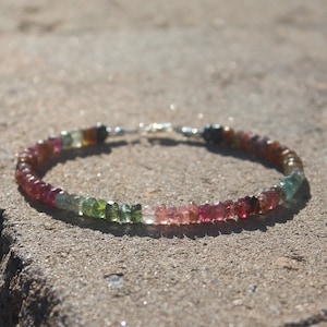 WATERMELON OMBRE TOURMALINE Bracelet, Multi-colored Gemstone , Green, Pink, Blue, Petro, Gift for her