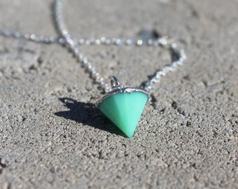 ONYX AQUA GREEN Gemstone Necklace, Sterling Silver Flat Cable Chain, 16 or 18 inches, 7 wedding anniversary