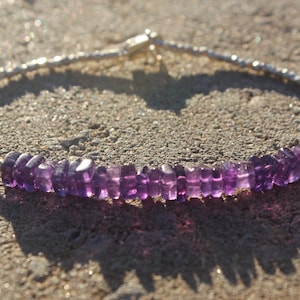 AFRICAN PURPLE  AMETHYST square Heishi beads, Hill Tribe Silver Bracelet, Violet Protective, spiritual, stress relief