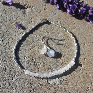RAINBOW MOONSTONE WHITE Gemstone Bracelet and Earring Set, June Birthstone, 3rd Anniversary