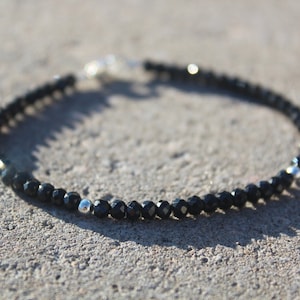 BLACK SPINEL SILVER accent beads, gift for her bracelet