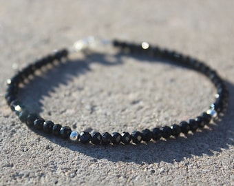 BLACK SPINEL SILVER accent beads, gift for her bracelet