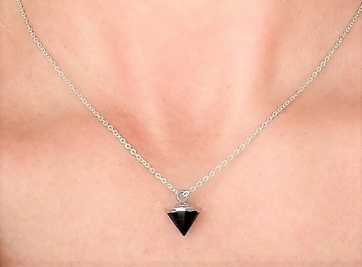 ブラックオニキスジェムストーンネックレス、スターリングシルバー