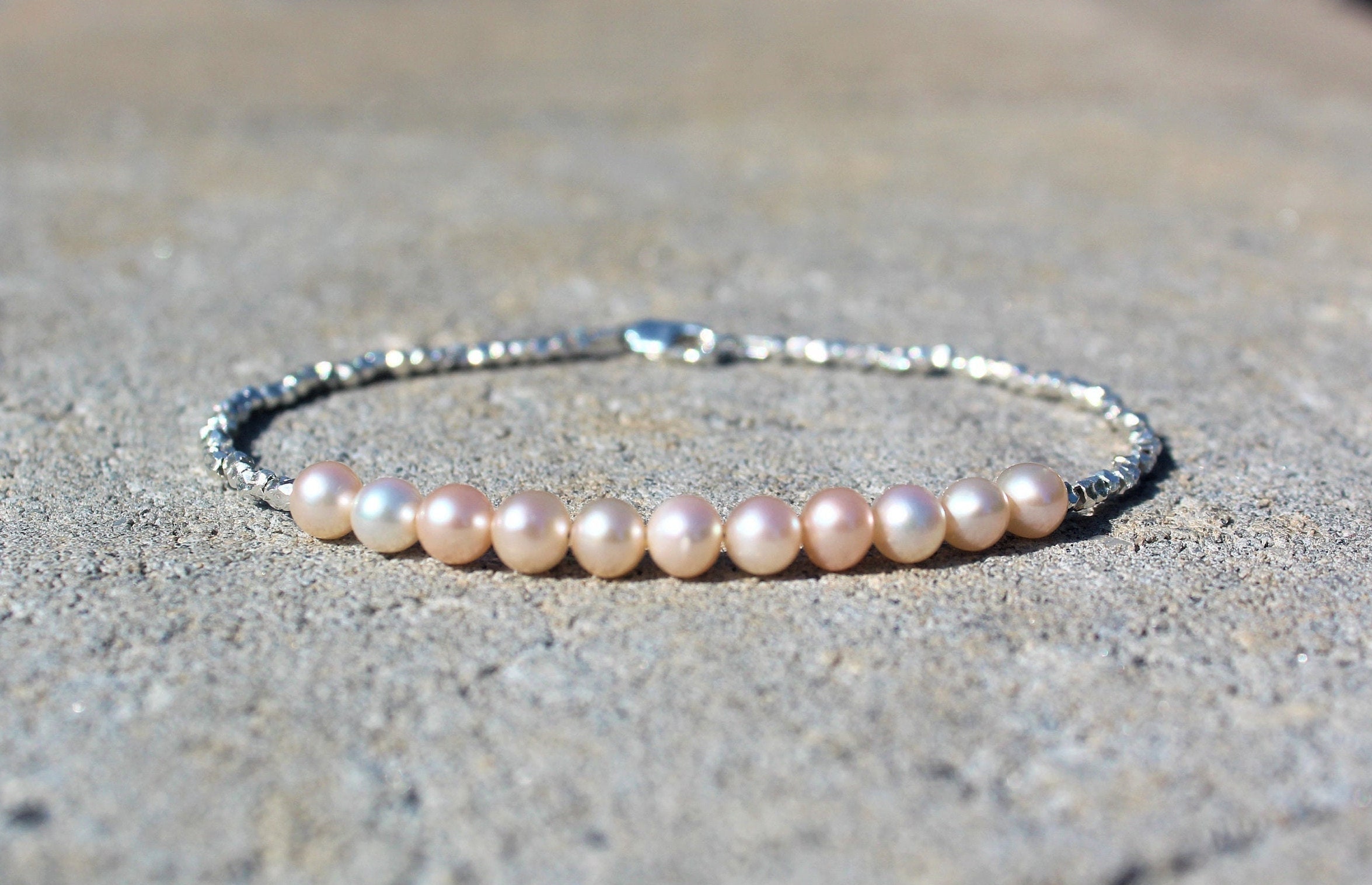 FRESHWATER PEARLS PINK peach with Hill Tribe Silver beads, Bridesmaid gift, Luxury Anniversary Gift, present for mom