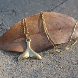 GOLD WHALE TAIL Vintage style 18k Gold pendant with 14k Gold Vermeil Flat Cable Chain Necklace, 16 or 18 inches