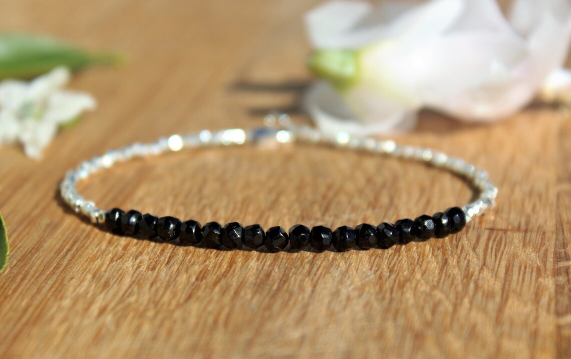 Black Spinel Adjustable Stacking Bracelet