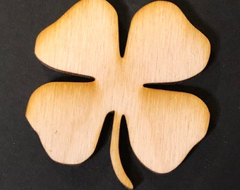Four leaf clover laser wood shaped cut out - unfinished
