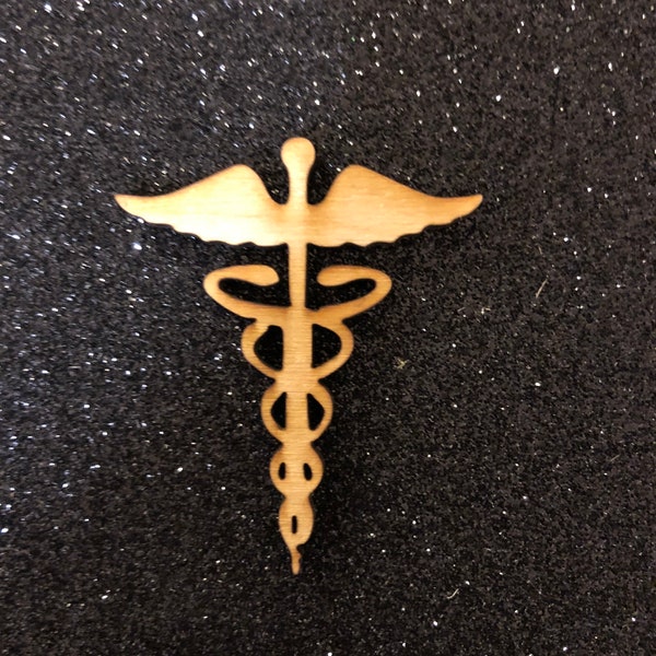 Caduceus medical laser wood shaped cut out - unfinished