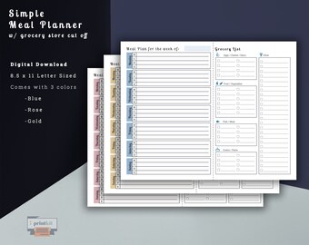 Printable Meal Planner with Detachable Grocery List | Digital Download