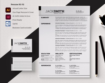 Career Starter Kit with Resume, Cover Letter and Business Card | Minimal Design | Digital Download