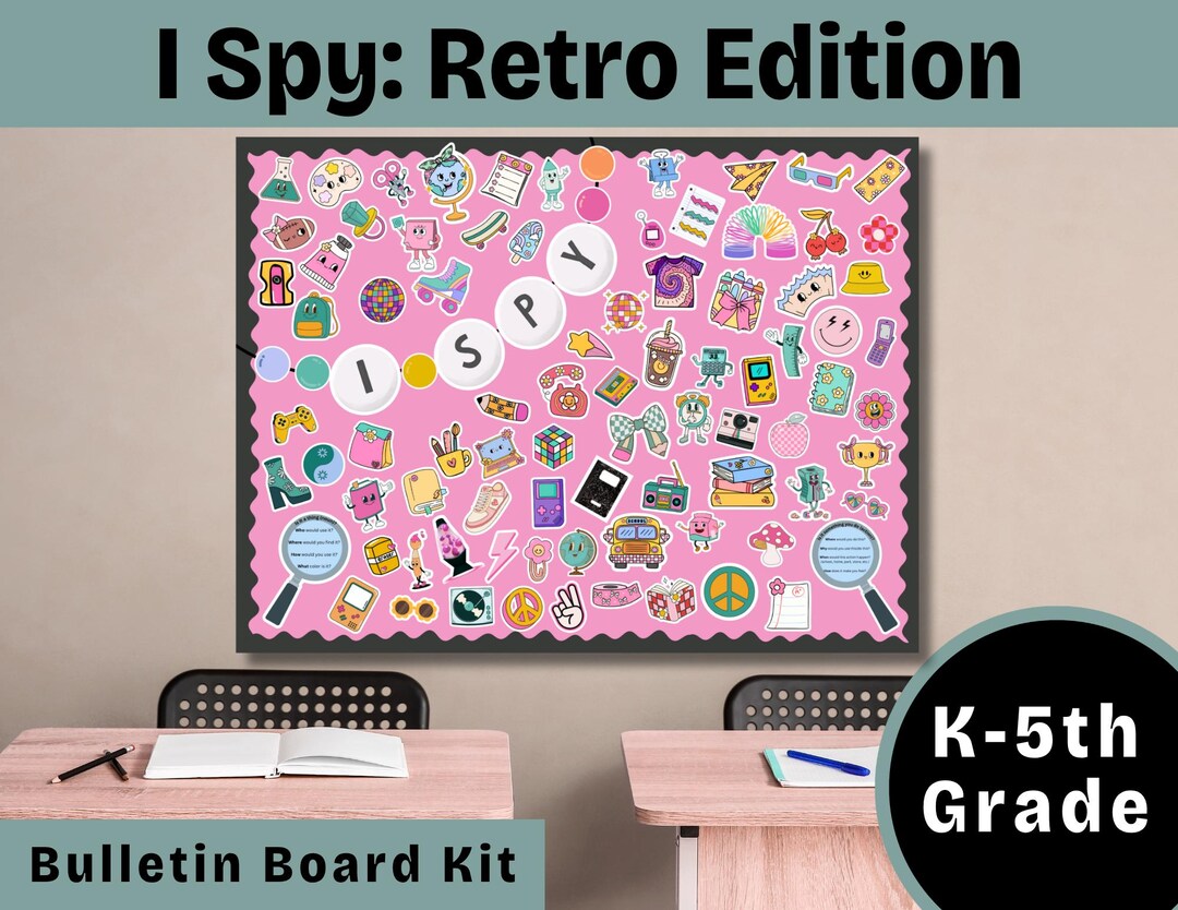 Groovy Retro Bulletin Board Kit, Interactive I Spy Boho Classroom Decor ...
