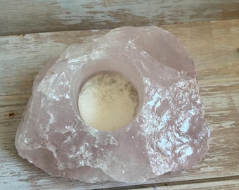 Large Raw Rose Quartz Tealight Holder: Heart Chakra Healing Decor