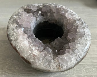 Large Amethyst Candle Holder: Polished Crystal Points, Spiritual Decor