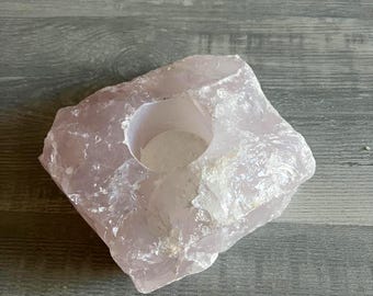 Large Raw Rose Quartz Tealight Holder: Heart Chakra Healing Decor