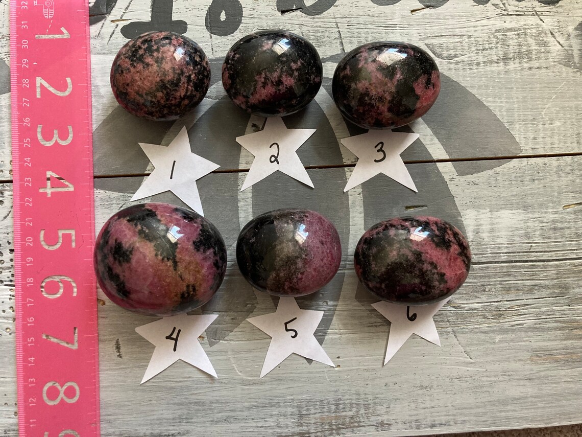 Rhodonite Tumbled Palm Stone: Pink & Black Chakra Healing Crystal - Etsy