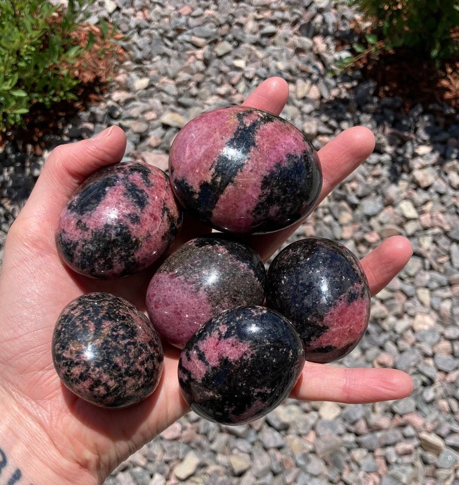 Rhodonite Tumbled Palm Stone: Pink & Black Chakra Healing Crystal - Etsy