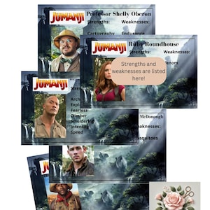 Cartes de joueur Jumanji (imprimées sur du papier cartonné avec des supports d'identification en plastique)