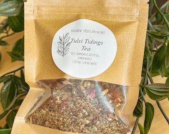Tulsi Tidings Tea – Herbal Loose Leaf Tea with Tulsi, Chamomile & Rose, Caffeine-Free Wellness Tea
