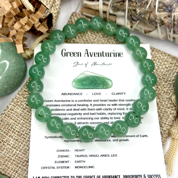 Pulsera de aventurina verde, pulsera de aventurina genuina, pulsera de cristal genuino, pulsera de cristal, joyería de aventurina