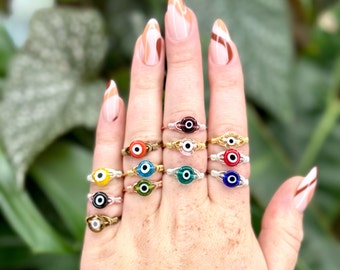 Evil Eye Ring, Genuine Evil Eye Rings, Sterling Silver Evil Eye Ring, 14K Gold Evil Eye Ring, Protection Ring, Handmade Evil Eye Ring