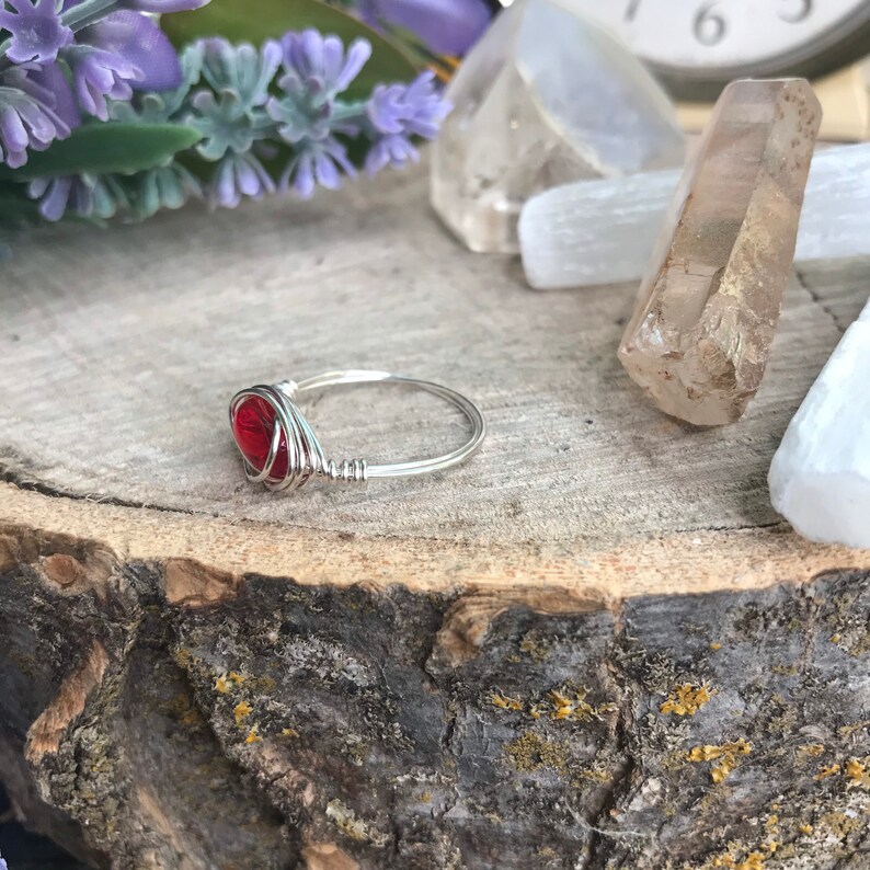 Simple Rings Gemstone Rings Ruby Ring Boho Rings Hippie Rings Wire Wrapped Ring Wire Rings Moonstone Rings Crystal Ring