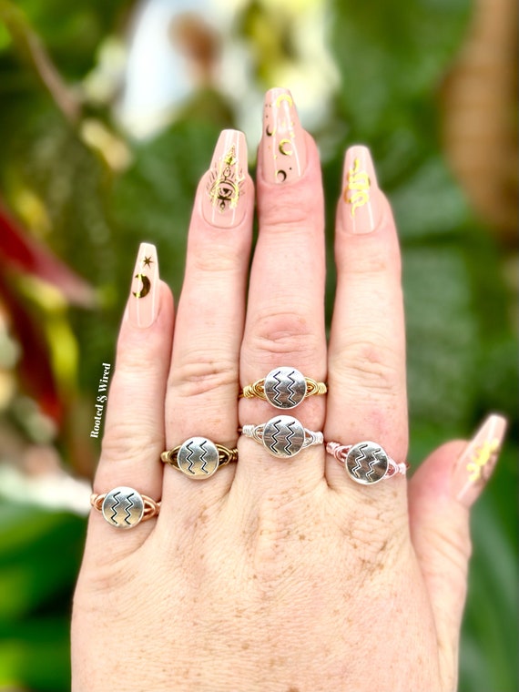 Aquarius Ring Sterling Silver Aquarius Ring Aquarius Zodiac Ring Zodiac Birthstone Ring Zodiac Ring Astrology Ring Aquarius Gift Etsy