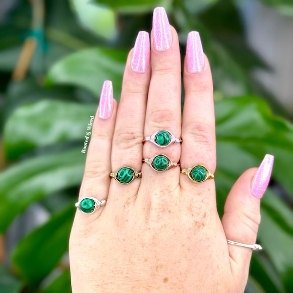 Malachite Ring, Sterling Silver Malachite Ring, Malachite Jewelry, Genuine Malachite Ring, Malachite Rings, 14K Gold Malachite Ring