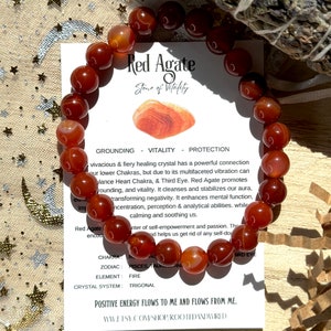 Red Agate Bracelet, Agate Bracelet, Genuine Crystal Bracelet, Crystal Bracelet, Agate Crystal Bracelet, Beaded Bracelet, Genuine Agate