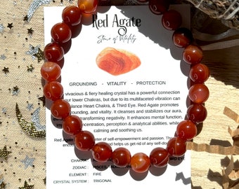 Bracelet Agate rouge, Bracelet Agate, Bracelet en cristal authentique, Bracelet en cristal, Bracelet en cristal Agate, Bracelet perlé, Agate authentique