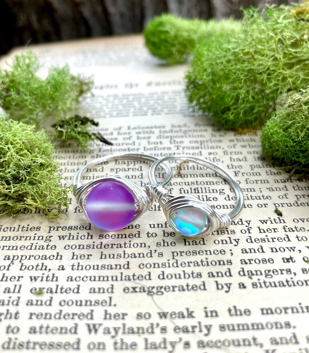 Aura Rings Set Aura Ring Iridescent Ring Wire Wrapped Ring - Etsy