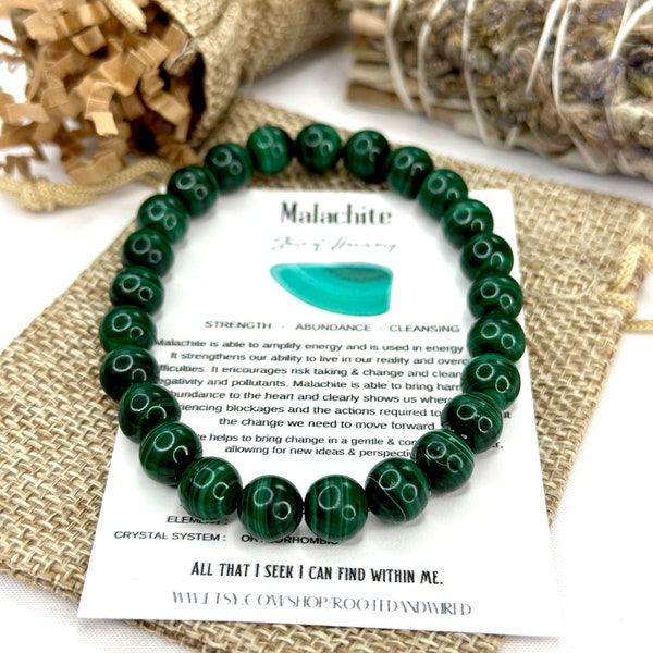 Malachite Bracelet, Genuine Malachite Bracelet, Genuine Crystal Bracelet, Crystal Bracelet, Malachite Crystal Bracelet, Malachite Jewelry