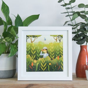 Girl with Flowers | 8x8 Art Print | Digital Art Print