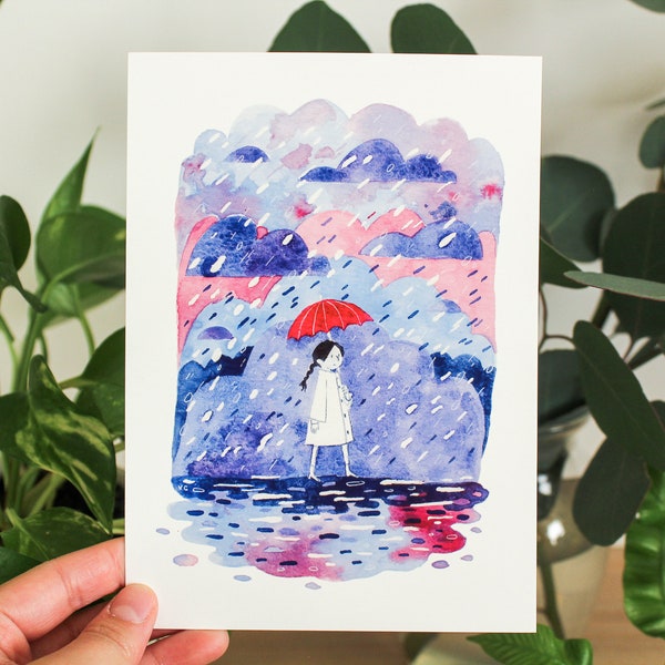 Rain | 5x7 Art Print | Peachtober Print | Watercolor Painting