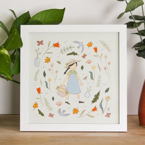 Girl with Basket | 8x8 Art Print | Digital Art Print | Digital Drawing