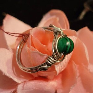 Malachite silver wrapped ring