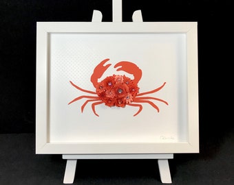 Crab - Paper Flower Shadow Box  - Wall Art | 8” x 10” or 11” x 14”| Wall Decor
